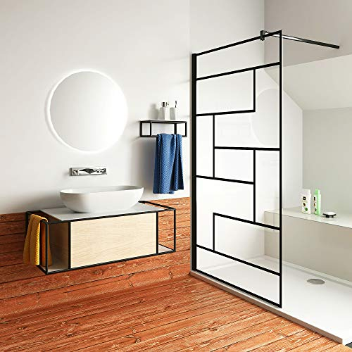 Aica Sanitär 90x200cm Walk in Duschwand 8mm NANO Glas Dusche Duschabtrennung Schwarz
