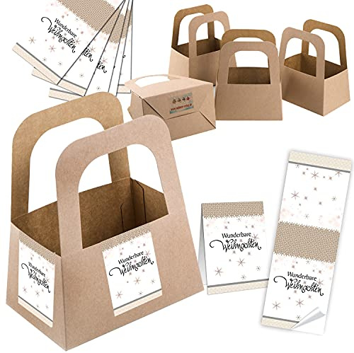 Logbuch-Verlag 5 Körbchen für Weihnachten zum Befüllen mit Süßigkeiten Kleinigkeiten Gefäß zum Befüllen 14,5 x 10 cm mit Sticker