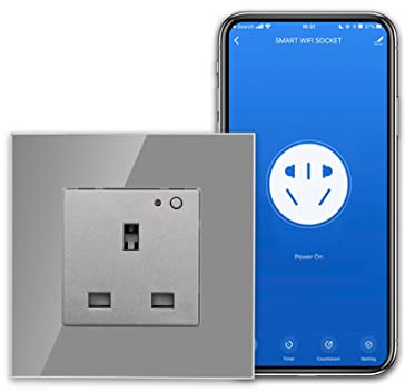 CNBINGO Smart WiFi Power Socket with Indicator, Grey Wall Power Outlet