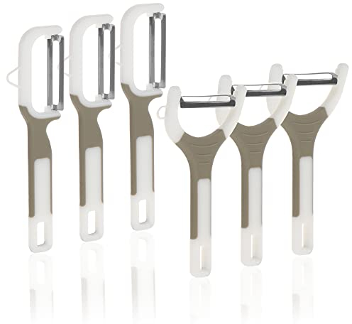 COM-FOUR® pelador 6x en 2 versiones 3 piezas con cruz y 3 con la hoja más larga para un pelado económico de frutas y verduras Pelador de patatas Pelador de manzanas con hoja pendular