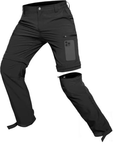 Hiauspor Pantalon de randonnée pour Homme Zip Off Pantalon d'extérieur Léger à séchage Rapide Stretch pour Le Trekking, la pêche, Le Cargo (Noir, XL)