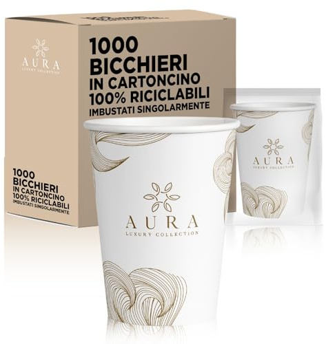 AURA LUXURY COLLECTION Gobelets en carton emballés individuellement jetables blancs recyclables pour hôtel et b & b 210 ml (1000)