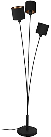 Reality Leuchten Tommy R46333979 - Lámpara de pie (metal negro mate, pantalla de tela negra, dorada, no incluye 3 bombillas E14)