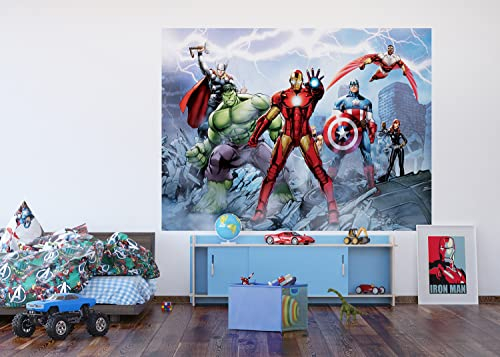 Marvel Avengers | Carta da parati fotografica per cameretta dei bambini | 252 x 182 cm | 4 pezzi | Iron Man, Thor, Hulk