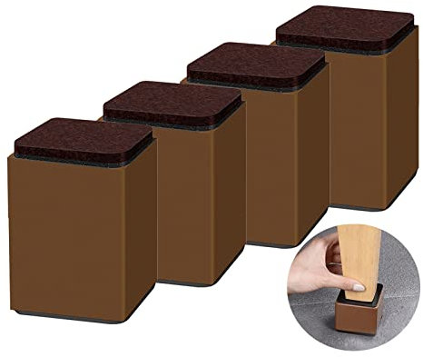 10cm Möbelerhöhung aus Karbonstahl, Selbstklebende Möbelfuss, Bed Riser Tischerhöher Elefantenfuß, Durchmesser 6cm, für Schränke Bett Kaffetisch Sofa, 4 Stück (102mm,square brown)
