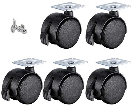 LUNEZY Universal-Bürostuhlrollen Räder Ersatzrad 360° drehbare Plattenrolle, Schreibtischstuhlrollen, Möbelrollen für Hartholzböden, Teppich, Laminat und Fliesen, 5 Stück (Bremse 40 mm/1,