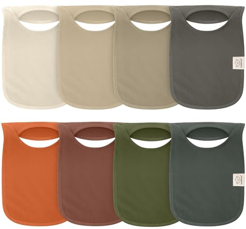 KeaBabies 8-Pack Bibs for Baby Girl, Boy - Pullover Large Baby Bibs for Drooling and Teething Infant, Newborn, Soft & Absorbent Organic Cotton, Long Torso Coverage Keep Toddler Clean & Dry (Brick)