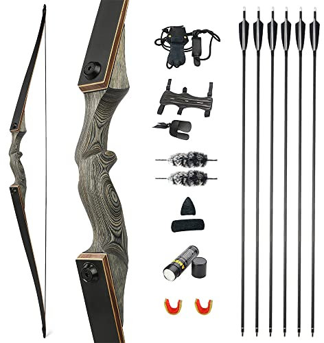 HNZMDY 60 Zoll Takedown Recurve Bogen und Pfeil Set 20-60lbs Langbogen Jagdbogen für Erwachsene Bogenschießen Sportbogen (60lbs, Bogen Set)