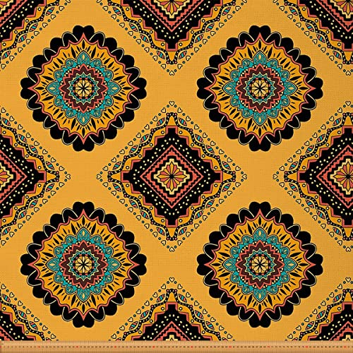 Marokkanischer Stoff Meterware Mandala Ottoman Spalier Polsterstoff Retro Boho Blumen Dekostoff Jahrgang Geometrie Stoff für Drinnen Draußen DIY Kunst Wasserdichter Stoff Orange Blau 184 x 150 (HxB)