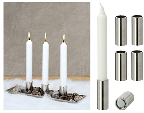 Novaliv 4X Kerzenständer magnetisch 2,5x7,5cm Silber Kerzenpick weihnachtliche Tischdekoration Adventskranz Candle Holder Wohnzimmerdekoration Kerzenhalter Stabkerzen Magnet Tafelkerzen