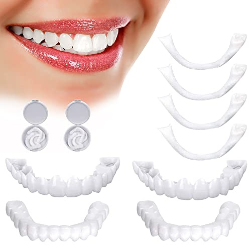 Jooheli 2 Paia Faccette Denti Finti a Scatto Superiore e Inferiore, Protesi Naturali Istantanee, Dentiere Sbiancanti Cosmetiche per Denti Cattivi