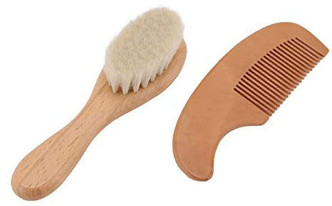 Premium Ziegen-Babyhaarbürste und Kamm-Set aus Holz für Neugeborene, aus Natürlichem Ziegenhaar und Holzgriff, Pflegt Sanft das Haar Des Babys, Perfektes Babyparty- und Registrierungsgeschenk