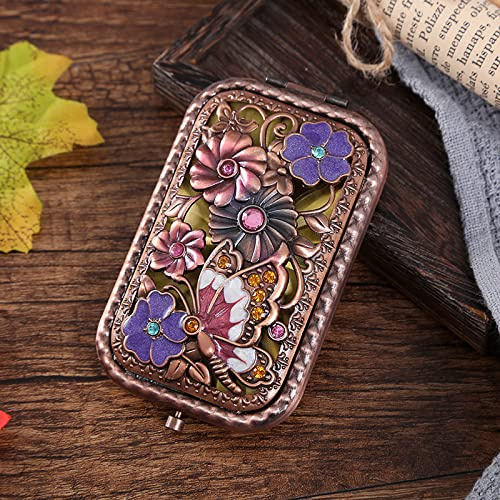 Jauhmui Mini Taschenspiegel Retro Handspiegel Blumenspiegel für Damen Kosmetik (C)