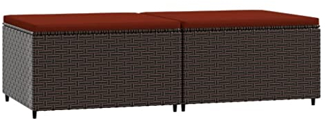 vidaXL Gartenhocker 2 STK., Sitzhocker mit Kissen Stahlrahmen, Modular Hocker für Garten Terrasse, Fußhocker Gartenmöbel, Braun Poly Rattan