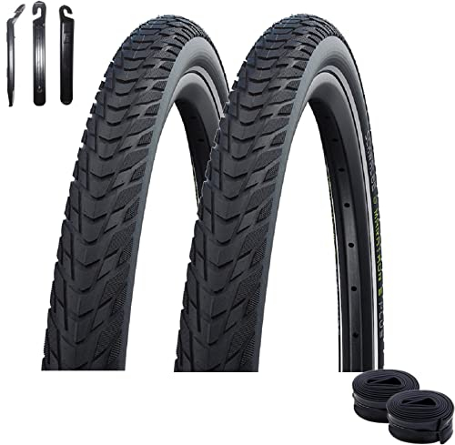 2X Schwalbe Marathon E-Plus Smart D-Guard E-50 Schwarz-Reflex 37-622 + 2X Schwalbe Schläuche DV17 inkl. Reifenheber