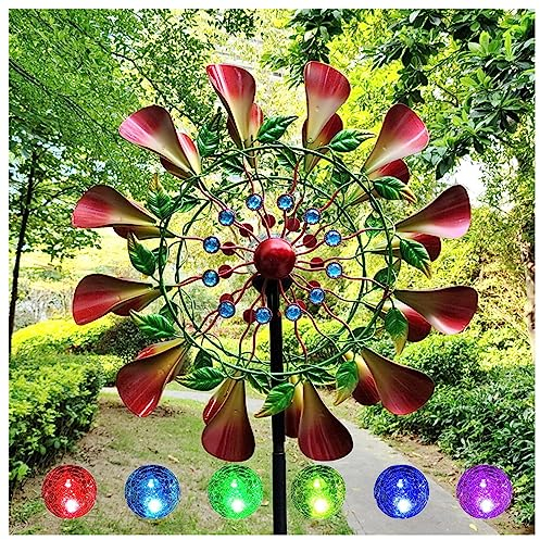 Solar WindmüHlen Garten, 210 cm Windrad Garten Metall Groß, Edelstahl Kugellager Metall Windrad Garten, FüR Terrasse Und Garten
