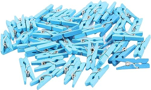 Konrunppy 100 mollette di legno piccole per foto, arte e decorazioni artigianali (blu)
