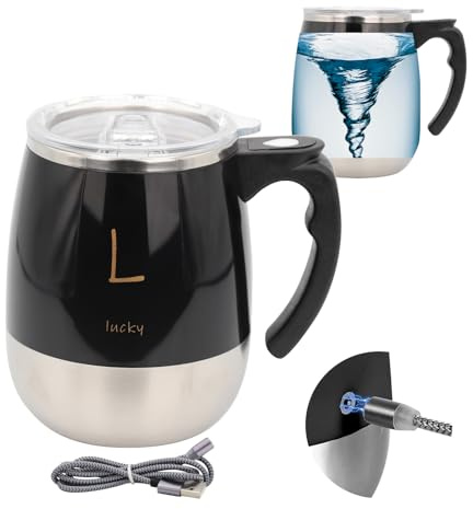 daasigwaa Rechargeable Self Stirring Mug - Magnetic Electric Auto Mixing Stainless Steel Cup for Office/Kitchen/Travel/Home Coffee/Tea/Hot Chocolate/Milk-390 ml/13.2 oz(Black)