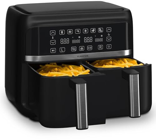 Klarstein Heißluftfritteuse, Airfryer mit 2 Kammern, 2850W Kompakte Heißluftfritteuse, 7,6L Luft-Friteuse mit Touch-Bedienfeld, Timer, Vorheizen, 6 Modi, Große Heissluftfriteuse, Air Fryer XL