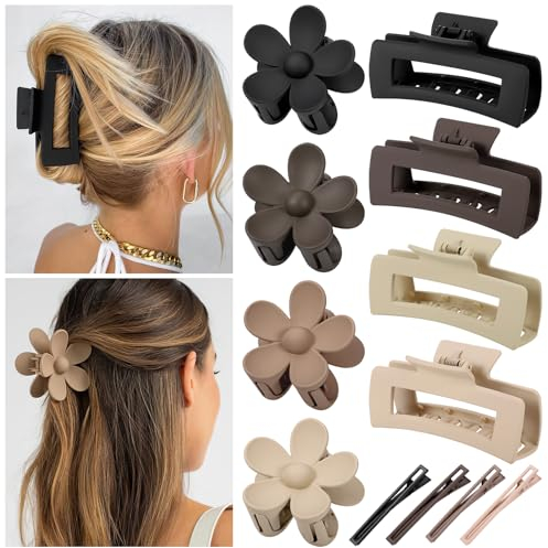 Huiguli Haarklammer Groß, 8 Stück Haarspangen +4 Stück Hair Clips, Matt Haarklammer Blume, Rutschfest Haarstyling Zubehör für Frauen Damen Mädchen