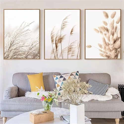 LPFNSF Beige Wohndekoration Plakat, Moderne Schilfpflanze Dekoration Landschaftsmalerei, Schlafzimmer, Wohnzimmer, Büro Hintergrund Wanddekoration Plakat, Rahmenlos (Stil 5,20x30cm*3)