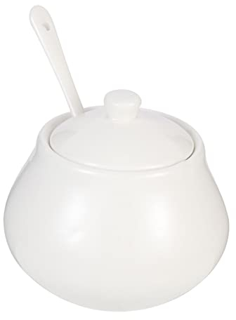 Zerodeko Sucrier en Céramique Blanc 500 Ml Pot D'assaisonnement Cuisine Résistant Haute Température Cuillère pour Bar à Café et Maison