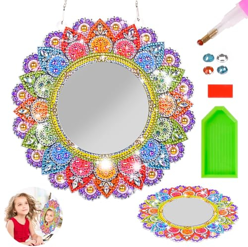Jovicos Geschenk Mädchen 6 7 8 9 10 Jahre, 5D Diamond Painting Spiege Kinder Erwachsene, Bastelset Mädchen ab 6 7 8 10 Jahre, Mandala Kosmetik Spiegel, Kindergeburtstag Basteln