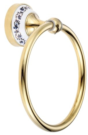 DRELD Handtuchring, Vintage, Edelstahl, Wandmontage, mit Porzellanbasis, elegant, für Badezimmer, Küche, Dusche (Gold, 157 mm)