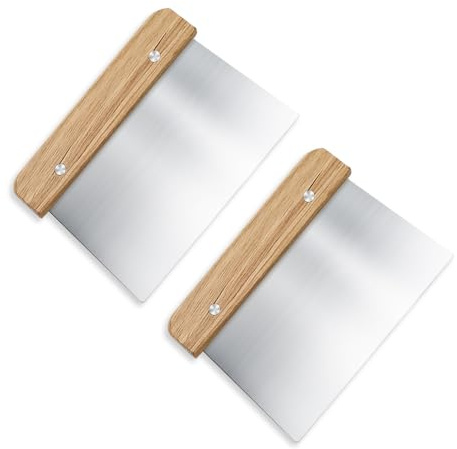 Grattoir Pâtisserie, 2 Pièces en Acier Inoxydable Avec Poignées en Bois pour Pain, Crêpes, Pizza, 15cm (Jaune)