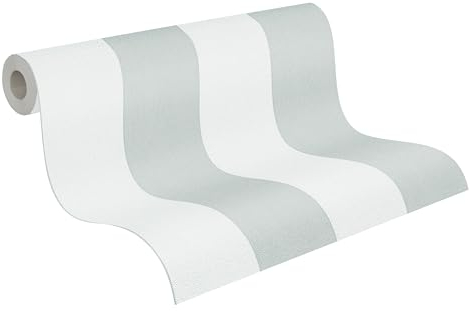 A.S. Création Carta da parati in tessuto non tessuto con strisce di colore bianco e grigio, di alta qualità, 397959-10,05 m x 0,53 m, per soggiorno, made in Germany