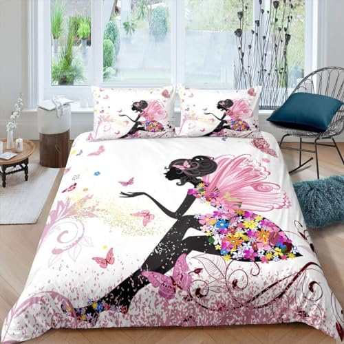 ZZTBQ Schmetterlingsmädchen Kinderbettwäsche 100x135 Baby Bettwäsche Mädchen Rosa Butterfly Pink Bunt Bettbezug und Kissenbezug-Set Baby Bettwäsche Set für Kleinkinder und Babybetten