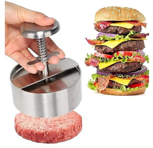 Psyfwznkny Prensa para Hamburguesas, Antiadherente, Ajustable, de Acero Inoxidable 304, antiescaldaduras, para Fiestas, picnics, Cocina y Barbacoa(10cm)