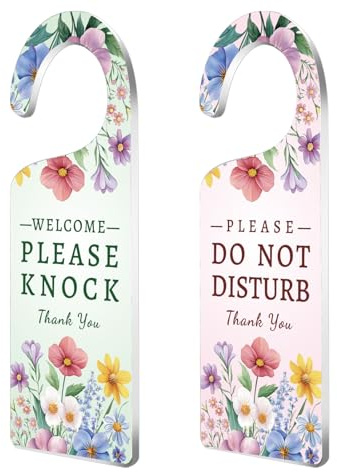 CHGCRAFT Do Not Disturb Sign Door Hanger Sign 2 Pack Flower Leaf Printed Please Do Not Disturb and Welcome Please Knock Door Hangings Sign Acrylic Engraved Door Sign for work Office Conference Room