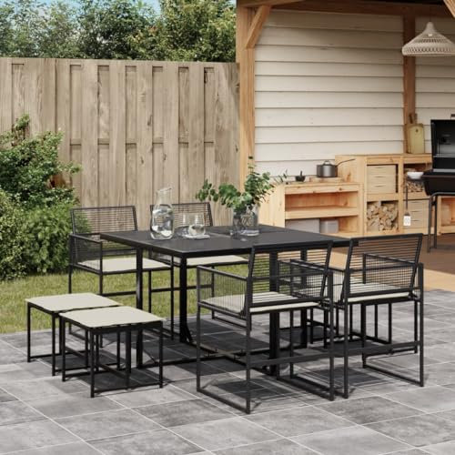 Homgoday Set da pranzo da giardino 9 pezzi e cuscini in rattan sintetico nero, sedia tavolo cucina esterno terrazza patio balcone mobili tipo 8