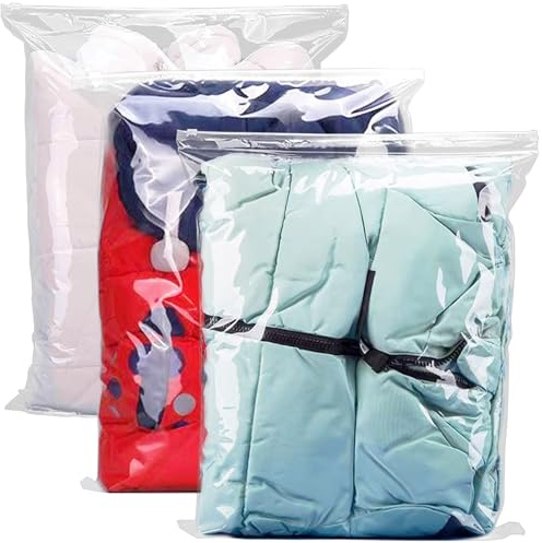 GESDYO 30 Stücke Zip Beutel Groß Wiederverwendbar 40×50 cm Zipper Beutel Reisetasche Transparent Zip Tüten Plastikbeutel Aufbewahrungsbeutel für Kleidung Unterwäsche Handtuch Schuhe (ohne Loch)