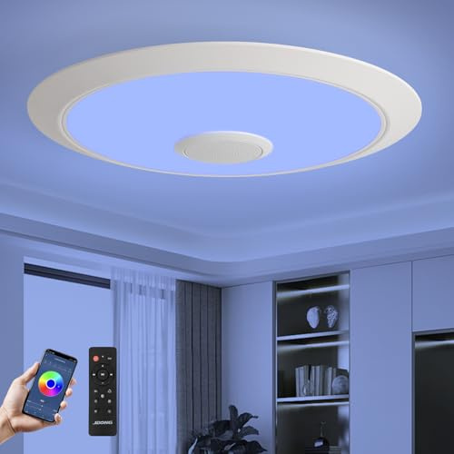 JDONG LED Deckenleuchte Dimmbar 36W mit Bluetooth Lautsprecher Rund Badezimmer led Deckenlampe mit Fernbedienung und APP RGB Farbwechsel Einstellbar für Schlafzimmer Wohnzimmer Ø37cm