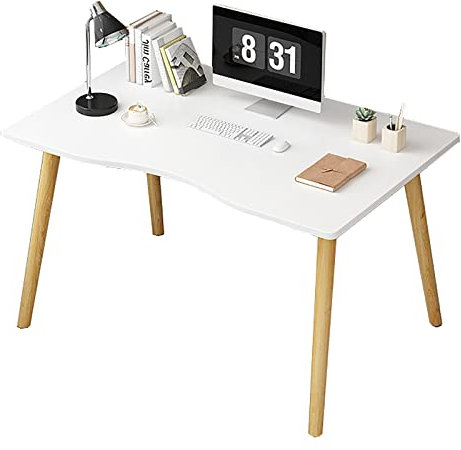 Scrivania moderna in legno per computer, tavolo da lavoro e studio, con gambe in legno massello, per casa, ufficio, studio, gioco (70 x 40 x 73 cm, bianco)