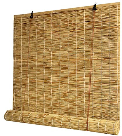 Handgewebter natürlicher Bambusvorhang, wärmeisolierte Bambusrollos, Bambus-Schattierungen, Holzjalousien für Balkon/Garten, personalisierbar (160 x 220 cm)