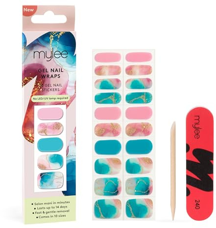 Mylee Gel Nail Wraps [Cosmic Swirl] – Adhesivos de gel pre-curado para una manicura instantánea, Sin lámpara, sin desconchones, acabado brillante, Larga duración, Fácil de aplicar