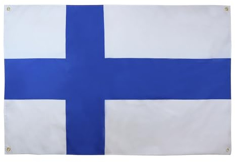 AZ FLAG Bandiera Finlandia 150x90 cm Poliestere Leggero 4 Occhielli | Uso interno bandiera decorativa finlandese Suomi doppie cuciture e bordi rinforzati con occhielli metallici