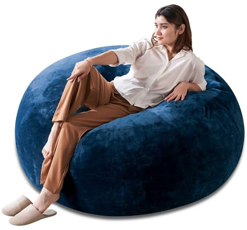 4FT Bean Bag Chair for Adults,beanbag Chair with Filler,Memory Foam,Cozy Floor Chair,Living Room Bean Bag for Adults,Suitable for bedrooms, Dorm Balcony Lounge (Blue, 4 Foot)