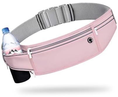 JUCURRI Slim Running Belt for Women Men,Runners Fanny Pack Phone Holder,Money Belt,Running Gear Accessories,with 3 Pockets (Jet Pink)