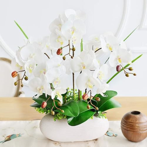 SdaryWare Orchidée Artificielle en Soie avec Vase en céramique, Fleurs artificielles pour Centre de Table, 53 cm, Blanc (53 cm), Violet (53 cm).,White-53 cm