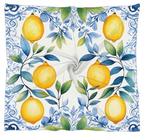 Mexpekil Quadratischer Seidenschal mit Aquarell-Muster, Zitronenblau, Gelb, Kopftuch für Damen, Haarband, Satin, Schal, Bandana, Kreppschal, Geschenk
