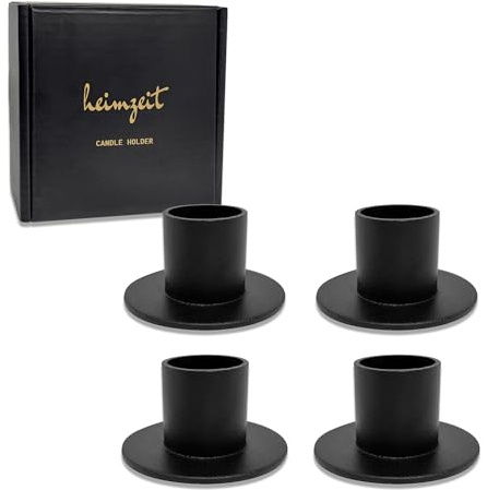 heimzeit Portacandele in Metallo per Candele a Stelo Ø25 mm e Candele da Tavolo [4 Pezzi, Rotondo], Colore: Nero, Design Elegante, Candelabro per una Raffinata Decorazione Della Stanza