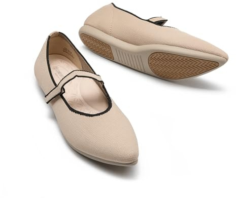 CALEBGAR Mary Jane ballerinor, eleganta, bekväma remskor, flexibel sula, Kamel, 36 EU
