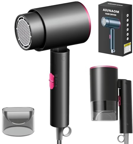 AIUNAOM phon da viaggio pieghevole, phon capelli professionale da 2400W ad asciugatura rapida, con tasti aria calda/fredda, phon pieghevole, ideale per casa e salone