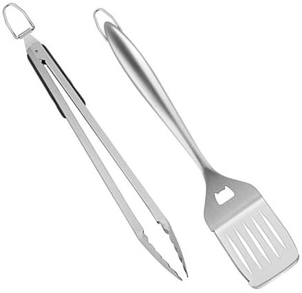 Garneck Set Ustensiles Barbecue Inox avec Pince et Spatule Portable Outils de Cuisine pour Grillades et Résistants et Faciles à