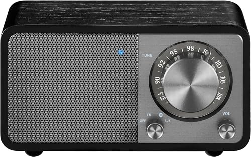 SANGEAN WR-7 Plus (2. Generation) – Kompaktes Retro Radio mit Bluetooth Lautsprecher, FM-Empfang, integriertem Akku, tragbares Design & Echtholz-Gehäuse, Midnight Oak