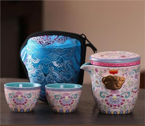 Juegos De Tazas De Té 1 Olla 2 Tazas De Té Portátil Camping Accesorios Para Tetera Adornos Esmalte Color Flores Rico Juego Antiguo Juego De Té De La Tarde
